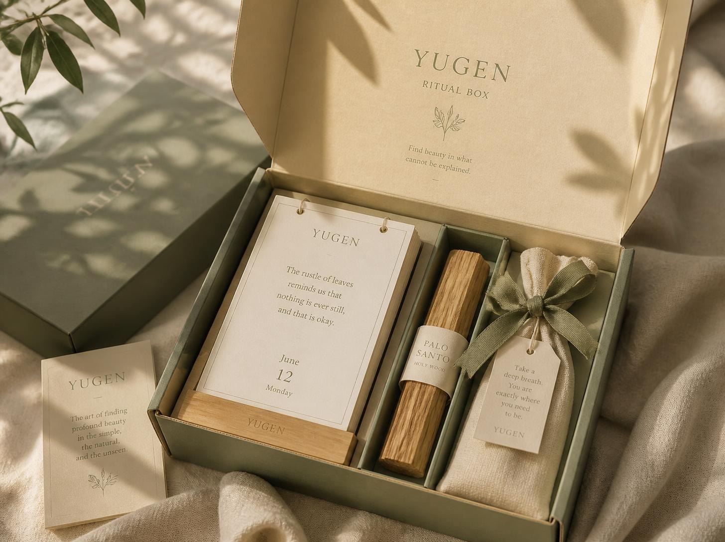 Ritual Box YUGEN aperta con calendario e incenso
